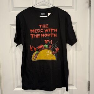 Marvel Deadpool Merc With The Mouth Taco Graphic T-Shirt‎ Black Mens Large LG